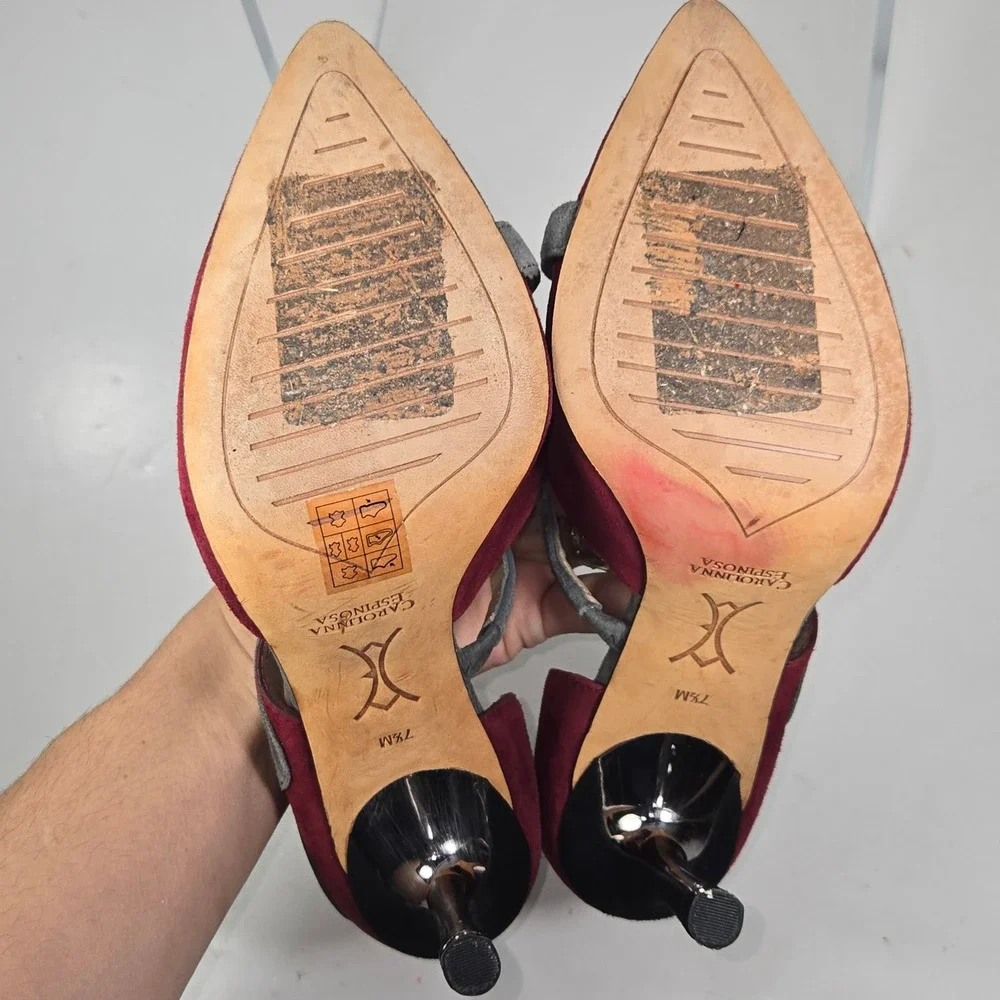Carolinna Espinosa Pumps Womens 7.5 Burgundy‎ Suede Colorblock Strappy Heel